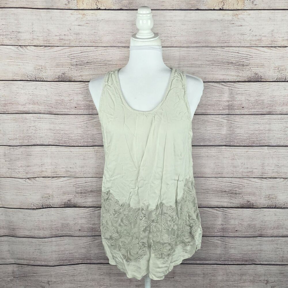 Soft Surroundings Emmaline Beaded Lace Mesh Tank Top Tunic Blouse Medium